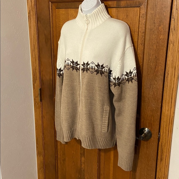 David Taylor Fair Isle zip-up cardigan sweater Brown/Beige pockets Grandpacore L - Picture 4 of 11